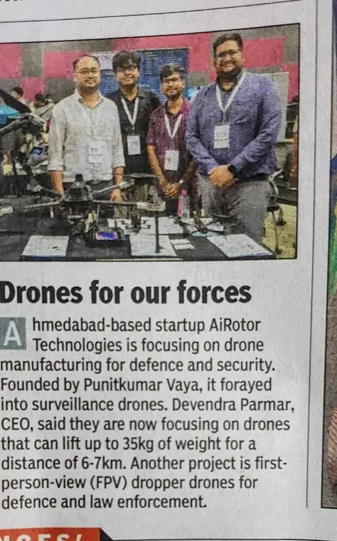 Times of India coverage: "Drones for our forces" feature on AiRotor